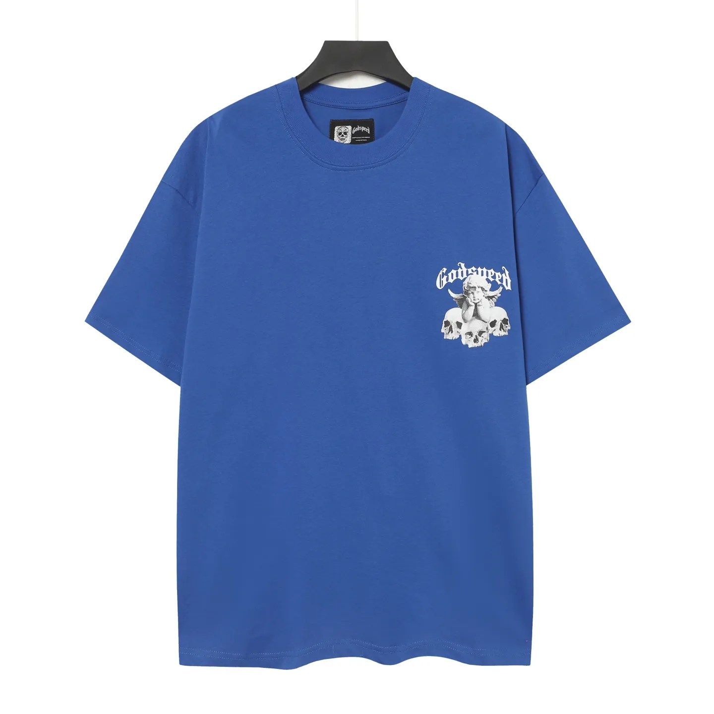 52💰5092#China Red/Klein Blue I Godspeed cross-border American rock and roll street wash retro style short-sleeved T (craft printing) fabric (fabric): 32 count combed double yarn 240 grams weight code (size): S-M-L-XL color (colour): Chinese red/Klein blue