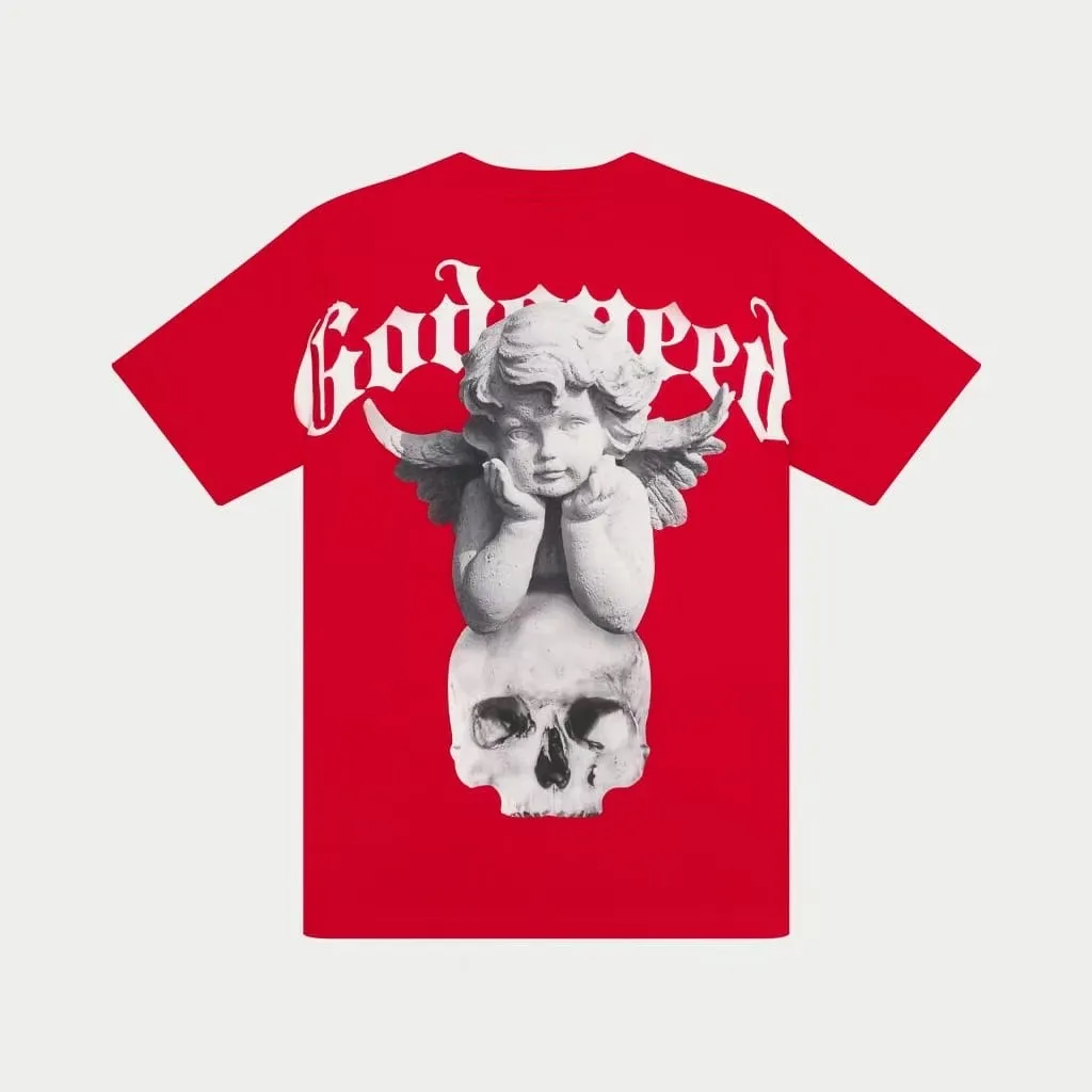 52💰5092#China Red/Klein Blue I Godspeed cross-border American rock and roll street wash retro style short-sleeved T (craft printing) fabric (fabric): 32 count combed double yarn 240 grams weight code (size): S-M-L-XL color (colour): Chinese red/Klein blue