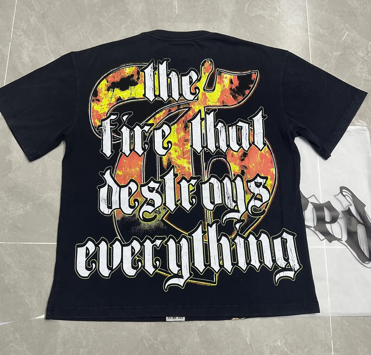 6126# Washed black I P116 Real stock (American fashion niche) - New Godspeed cross-border American rock street washed retro style short-sleeved T (craft printing) Fabric (fabric): 32 counts combed double yarn 250 grams weight Size (size): S-M-L-XL Color (colour): Washed black