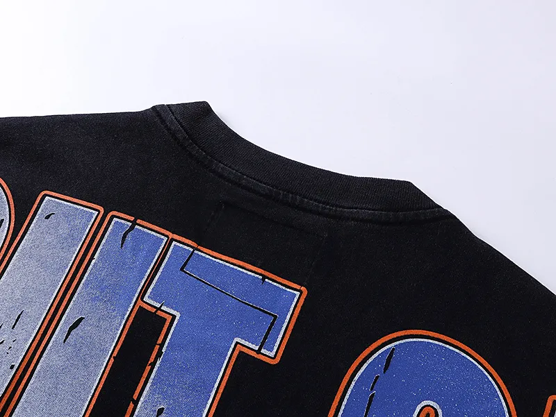 1010# P126 Washed model Real shot Godspeed American fashion rock street retro washed distressed printed cotton short sleeves Fabric: 250g 32 count fine cotton double yarn pure cotton Color: washed black washed blue Code number: S M L XL