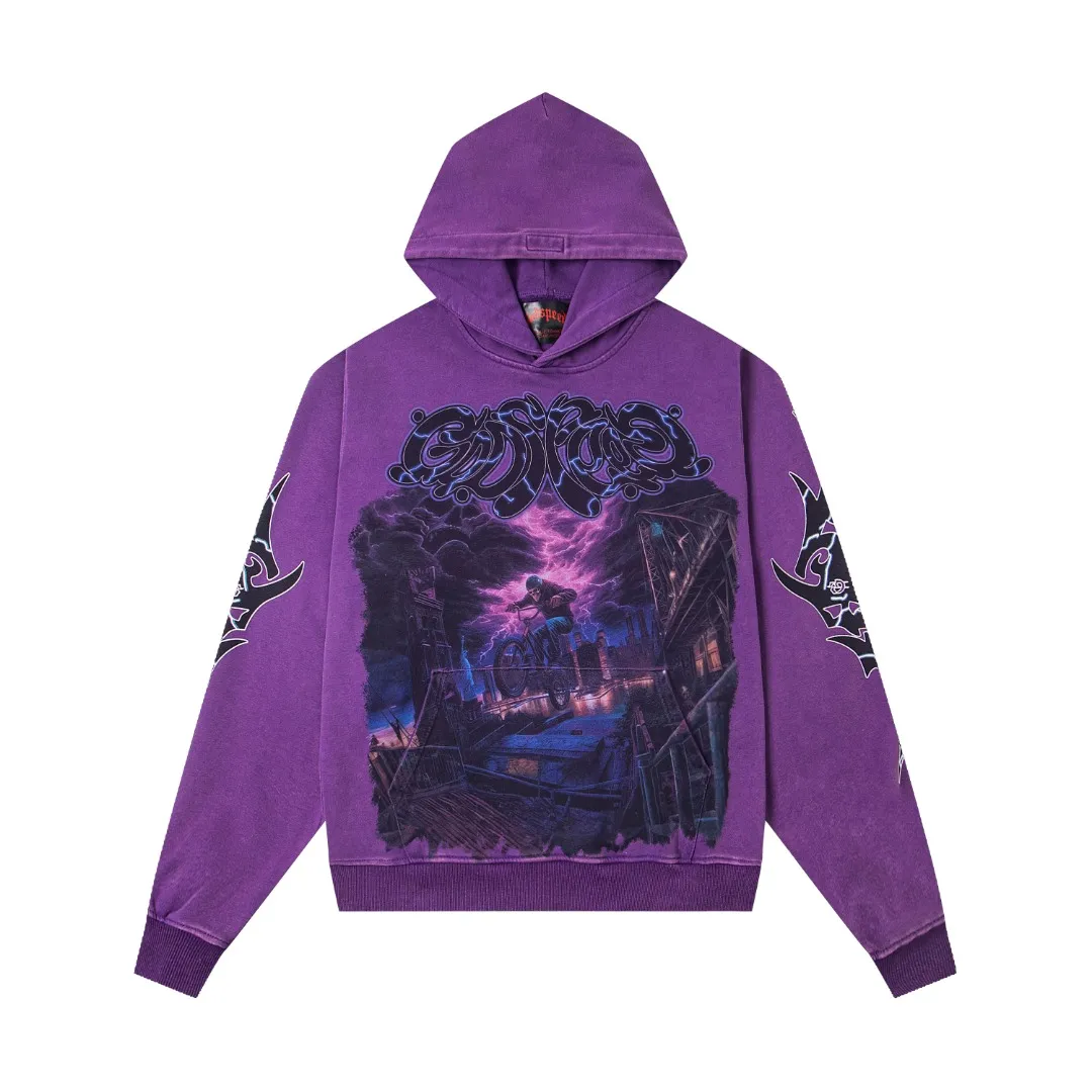 G51# GodSpeed ​​white ink direct spray sweatshirt Size S-XL Purple (washed) P236 Apricot P226