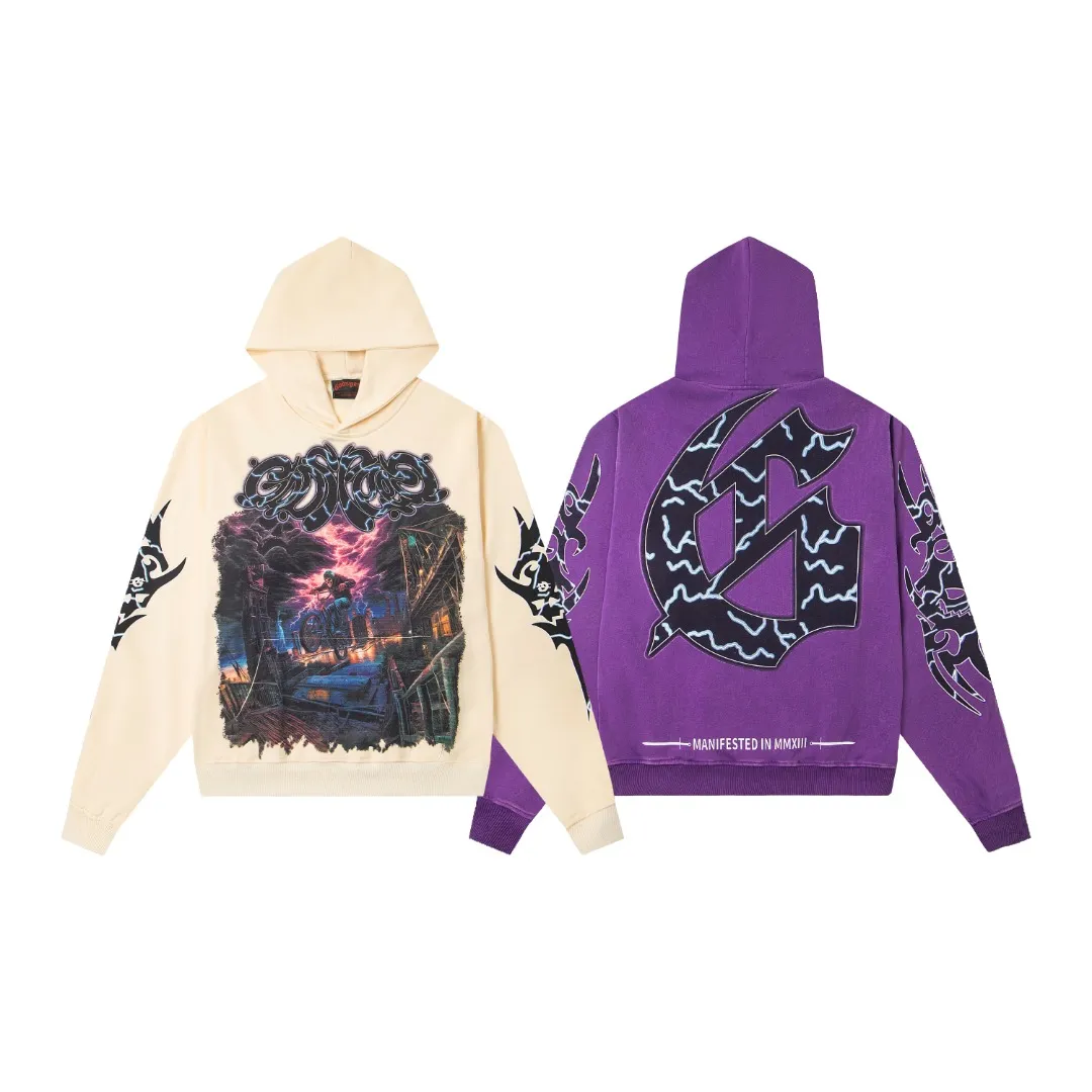 G51# GodSpeed ​​white ink direct spray sweatshirt Size S-XL Purple (washed) P236 Apricot P226