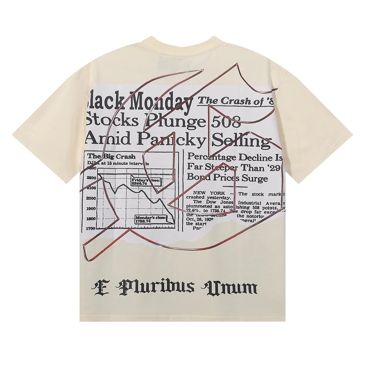 No. 7037, Mechao Godspeed newspaper reading skull print high weight double yarn pure cotton casual short-sleeved T-shirt batch 110 Color: black, apricot, bright red; Size: S M L XL
