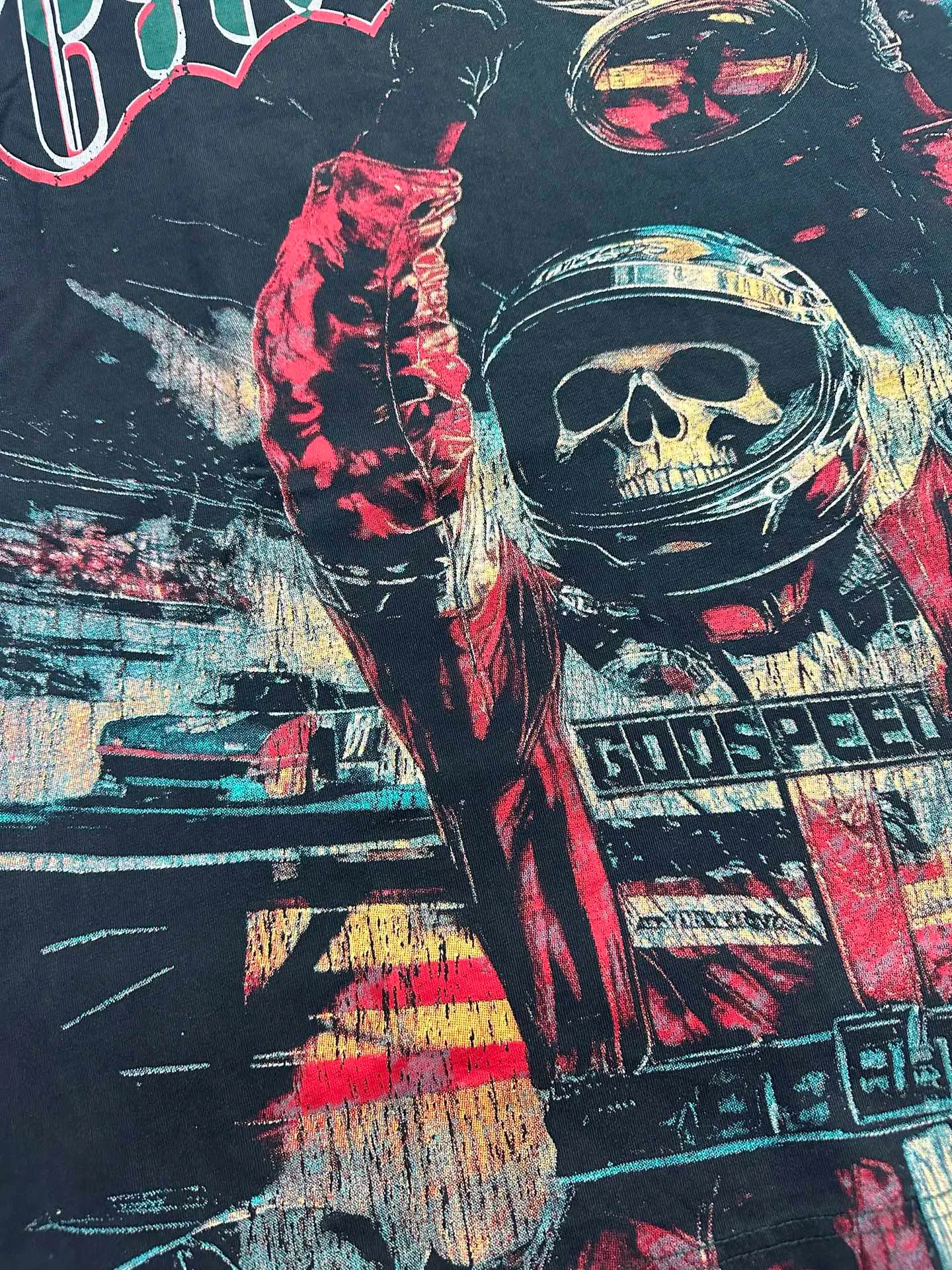 6312# washed black/washed postal green I P116 Godspeed cross-border American rock and roll street washed retro style short-sleeved T (craft print) fabric (fabric): 32 count combed double yarn 250g weight code number (size): S-M-L-XL color (colour): washed black/washed postal green