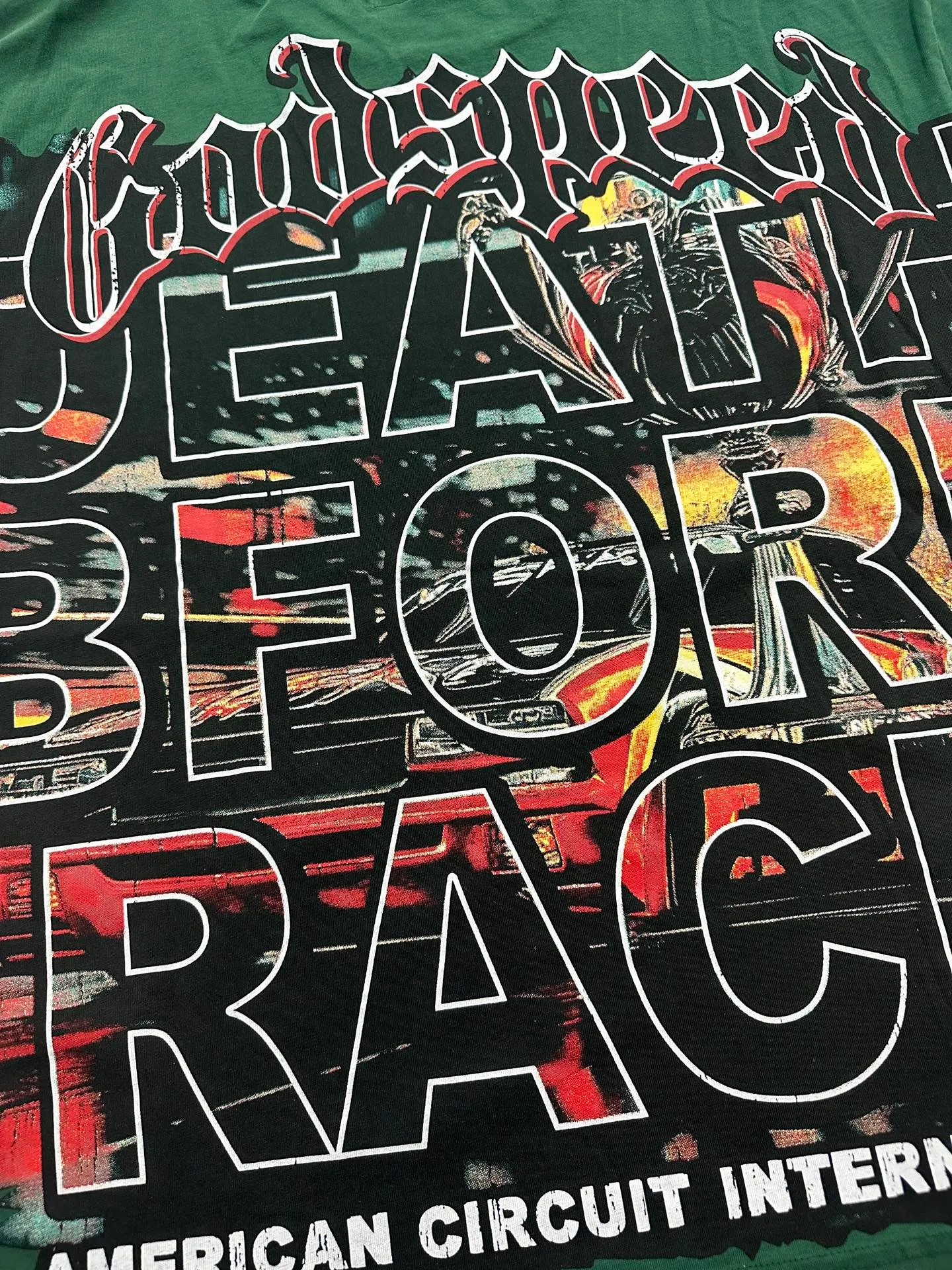 6312# washed black/washed postal green I P116 Godspeed cross-border American rock and roll street washed retro style short-sleeved T (craft print) fabric (fabric): 32 count combed double yarn 250g weight code number (size): S-M-L-XL color (colour): washed black/washed postal green