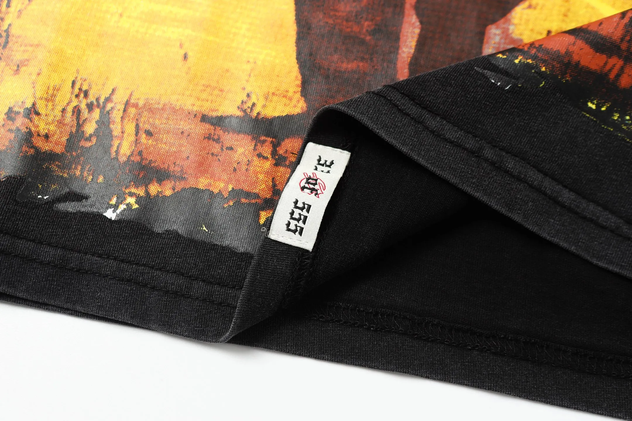 6002# washed black｜P116 Godspeed cross-border American rock and roll street washed retro style short-sleeved T (craft print) fabric (fabric): 32 count combed double yarn 250 grams weight code number (size): S-M-L-XL color (colour): washed black