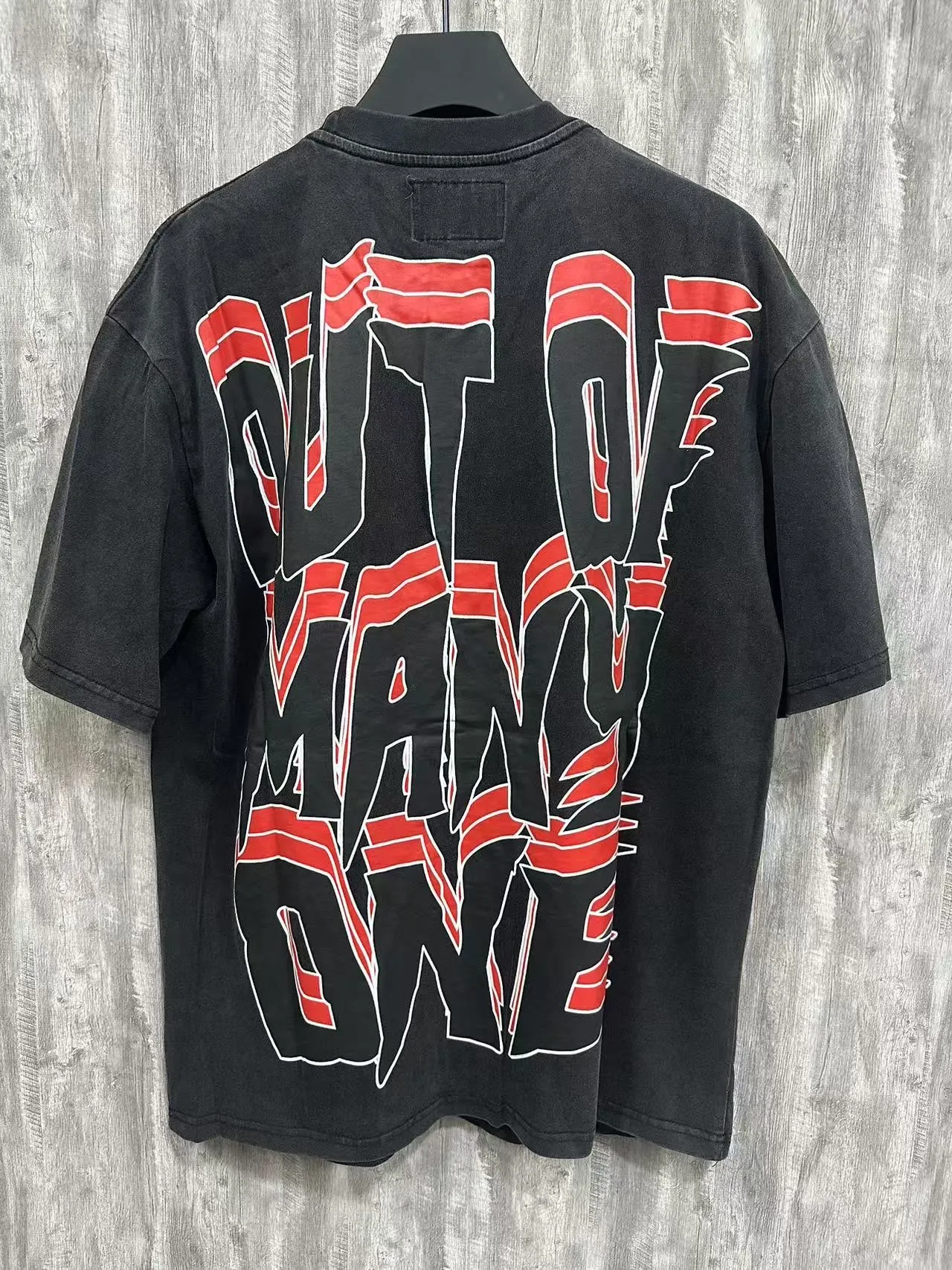 6002# washed black｜P116 Godspeed cross-border American rock and roll street washed retro style short-sleeved T (craft print) fabric (fabric): 32 count combed double yarn 250 grams weight code number (size): S-M-L-XL color (colour): washed black