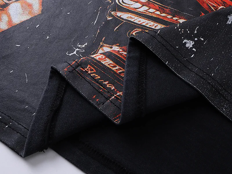 1012# P126 Washed Black Real Shot Godspeed American Fashion Rock Street Retro Washed Distressed Printed Pure Cotton Short Sleeves Fabric: 250g 32 Count Fine Cotton Double Yarn Pure Cotton Color: Washed Black Size: S M L XL