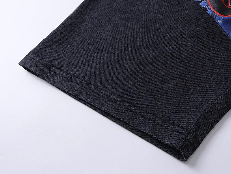 1012# P126 Washed Black Real Shot Godspeed American Fashion Rock Street Retro Washed Distressed Printed Pure Cotton Short Sleeves Fabric: 250g 32 Count Fine Cotton Double Yarn Pure Cotton Color: Washed Black Size: S M L XL