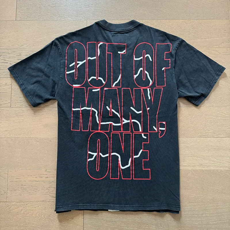 1012# P126 Washed Black Real Shot Godspeed American Fashion Rock Street Retro Washed Distressed Printed Pure Cotton Short Sleeves Fabric: 250g 32 Count Fine Cotton Double Yarn Pure Cotton Color: Washed Black Size: S M L XL