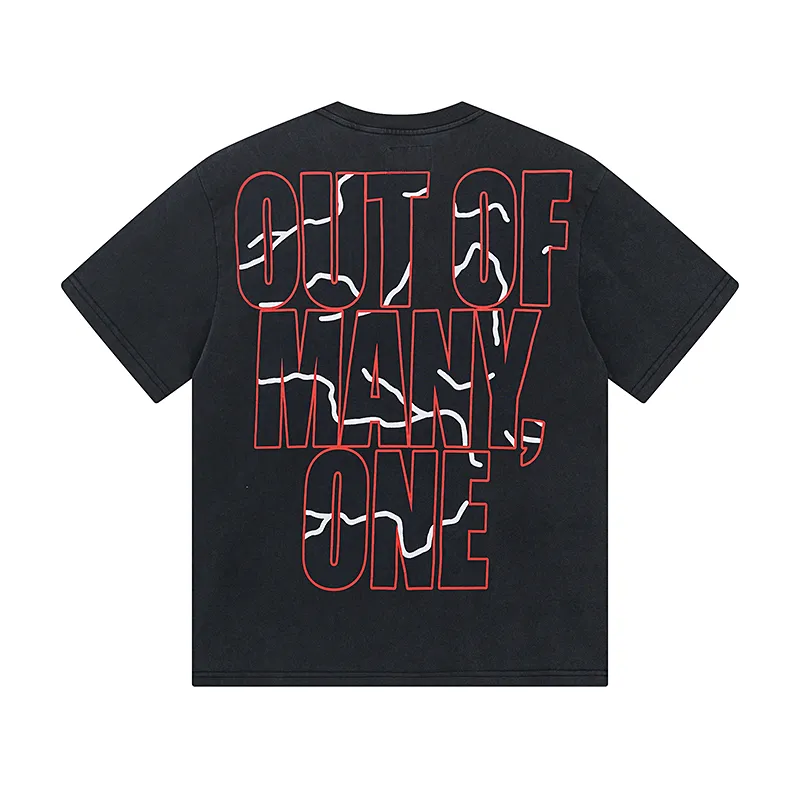 1012# P126 Washed Black Real Shot Godspeed American Fashion Rock Street Retro Washed Distressed Printed Pure Cotton Short Sleeves Fabric: 250g 32 Count Fine Cotton Double Yarn Pure Cotton Color: Washed Black Size: S M L XL