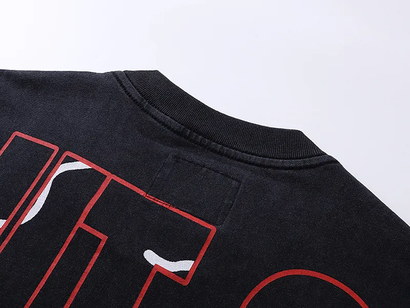 1012# P126 Washed Black Real Shot Godspeed American Fashion Rock Street Retro Washed Distressed Printed Pure Cotton Short Sleeves Fabric: 250g 32 Count Fine Cotton Double Yarn Pure Cotton Color: Washed Black Size: S M L XL