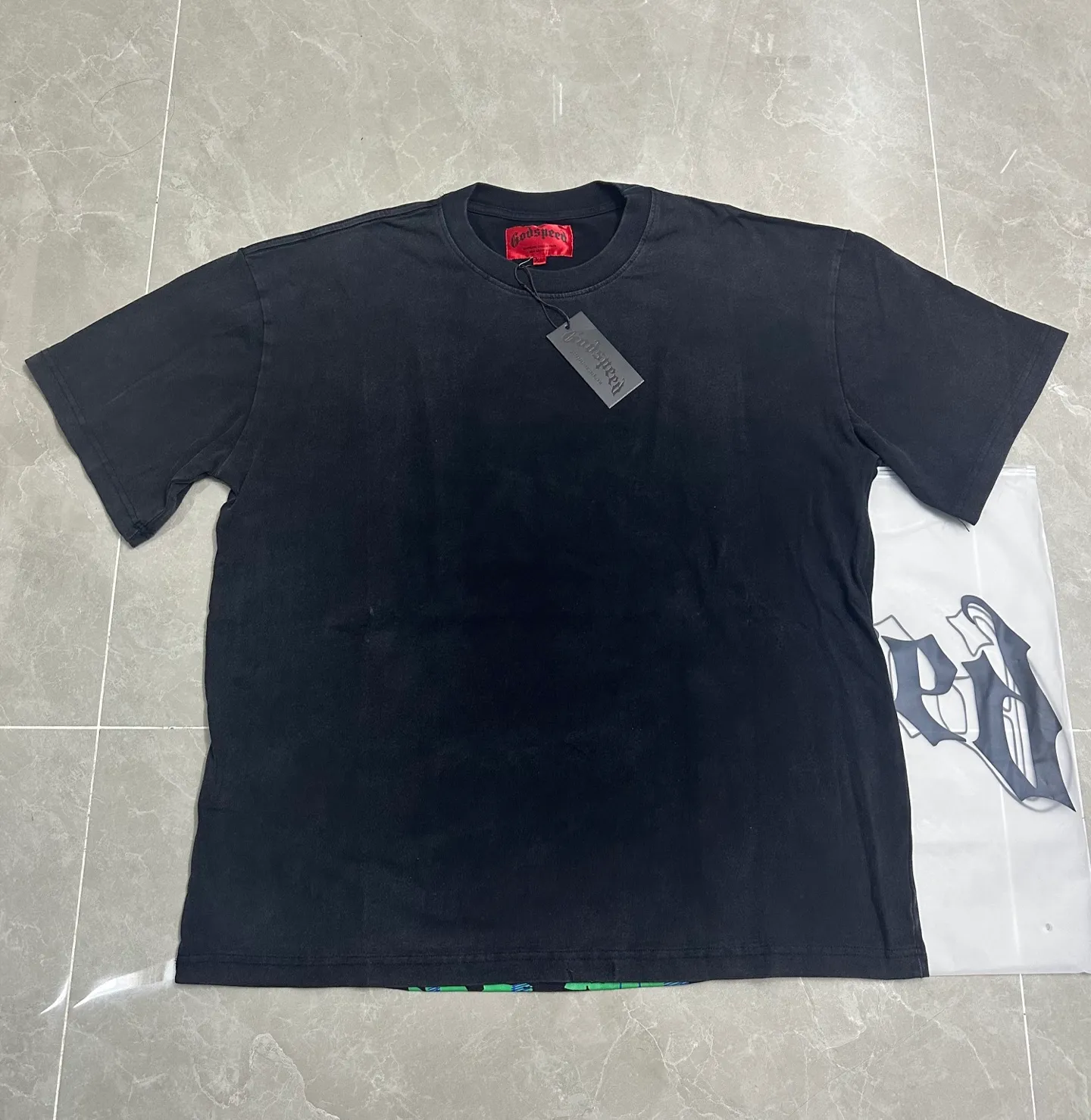 6121#washed black | P116 Godspeed cross-border American rock and roll street washed retro style short-sleeved T (craft printing) fabric (fabric): 32 count combed double yarn 250g weight code number (size): S-M-L-XL color (colour): washed black