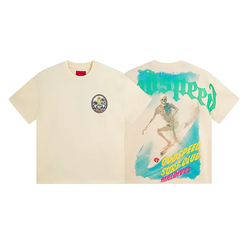 3056# P110 Real shot Godspeed American fashion rock street retro loose printed cotton short sleeves Fabric: 240g 32 count fine cotton double yarn pure cotton Color: apricot Size: S M L XL