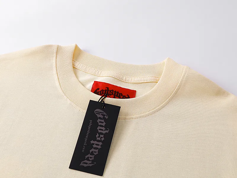3056# P110 Real shot Godspeed American fashion rock street retro loose printed cotton short sleeves Fabric: 240g 32 count fine cotton double yarn pure cotton Color: apricot Size: S M L XL