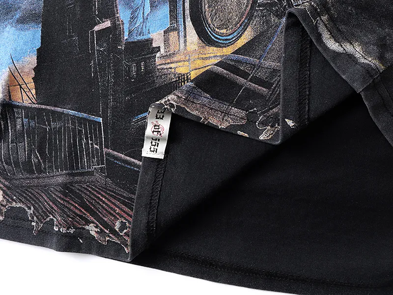 1173# P160 Washed Black Real Shot Godspeed Beauty Street Retro Washed and Distressed Pure Cotton Long T Fabric: 270g 32 Count Fine Cotton Double Yarn Pure Cotton Color: Washed Black Size: S M L XL