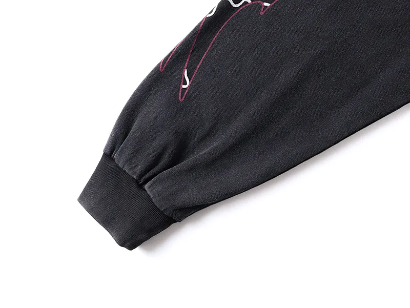 1173# P160 Washed Black Real Shot Godspeed Beauty Street Retro Washed and Distressed Pure Cotton Long T Fabric: 270g 32 Count Fine Cotton Double Yarn Pure Cotton Color: Washed Black Size: S M L XL