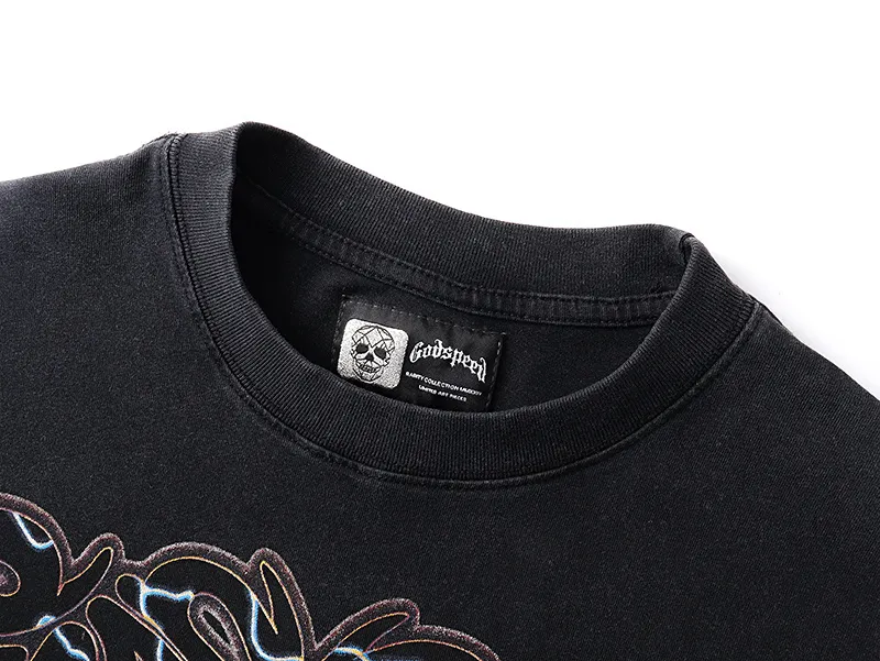 1173# P160 Washed Black Real Shot Godspeed Beauty Street Retro Washed and Distressed Pure Cotton Long T Fabric: 270g 32 Count Fine Cotton Double Yarn Pure Cotton Color: Washed Black Size: S M L XL