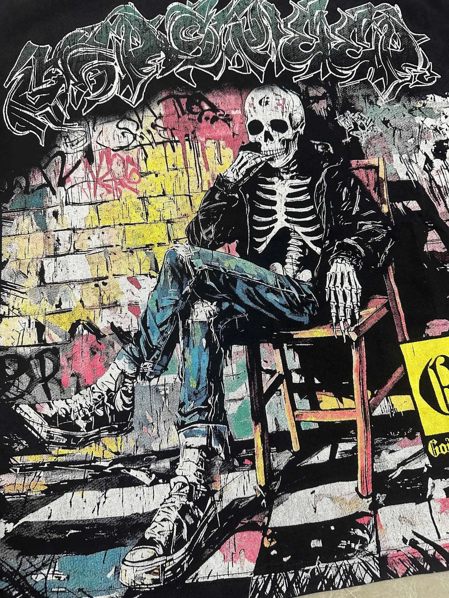 6132# Washed black I P116 Real stock (American fashion niche) - New Godspeed cross-border American rock street washed retro style short-sleeved T (craft printing) Fabric (fabric): 32 counts combed double yarn 250 grams weight Size (size): S-M-L-XL Color (colour): Washed black