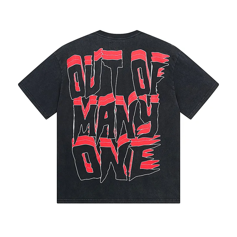 1087# P126 Washed Black Real Shot Godspeed American Fashion Rock Street Retro Washed Distressed Printed Cotton Short Sleeves Fabric: 250g 32 Count Fine Cotton Double Yarn Pure Cotton Color: Washed Black Size: S M L XL