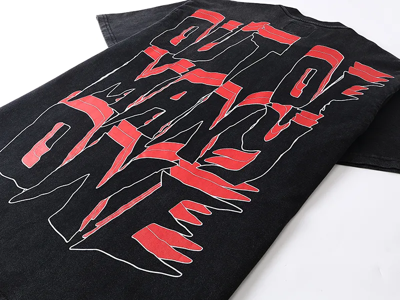1087# P126 Washed Black Real Shot Godspeed American Fashion Rock Street Retro Washed Distressed Printed Cotton Short Sleeves Fabric: 250g 32 Count Fine Cotton Double Yarn Pure Cotton Color: Washed Black Size: S M L XL