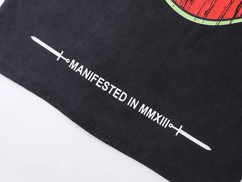 1033# P126 Washed Black Real Shot Godspeed American Fashion Rock Street Retro Washed Distressed Printed Cotton Short Sleeves Fabric: 250g 32 Count Fine Cotton Double Yarn Pure Cotton Color: Washed Black Size: S M L XL