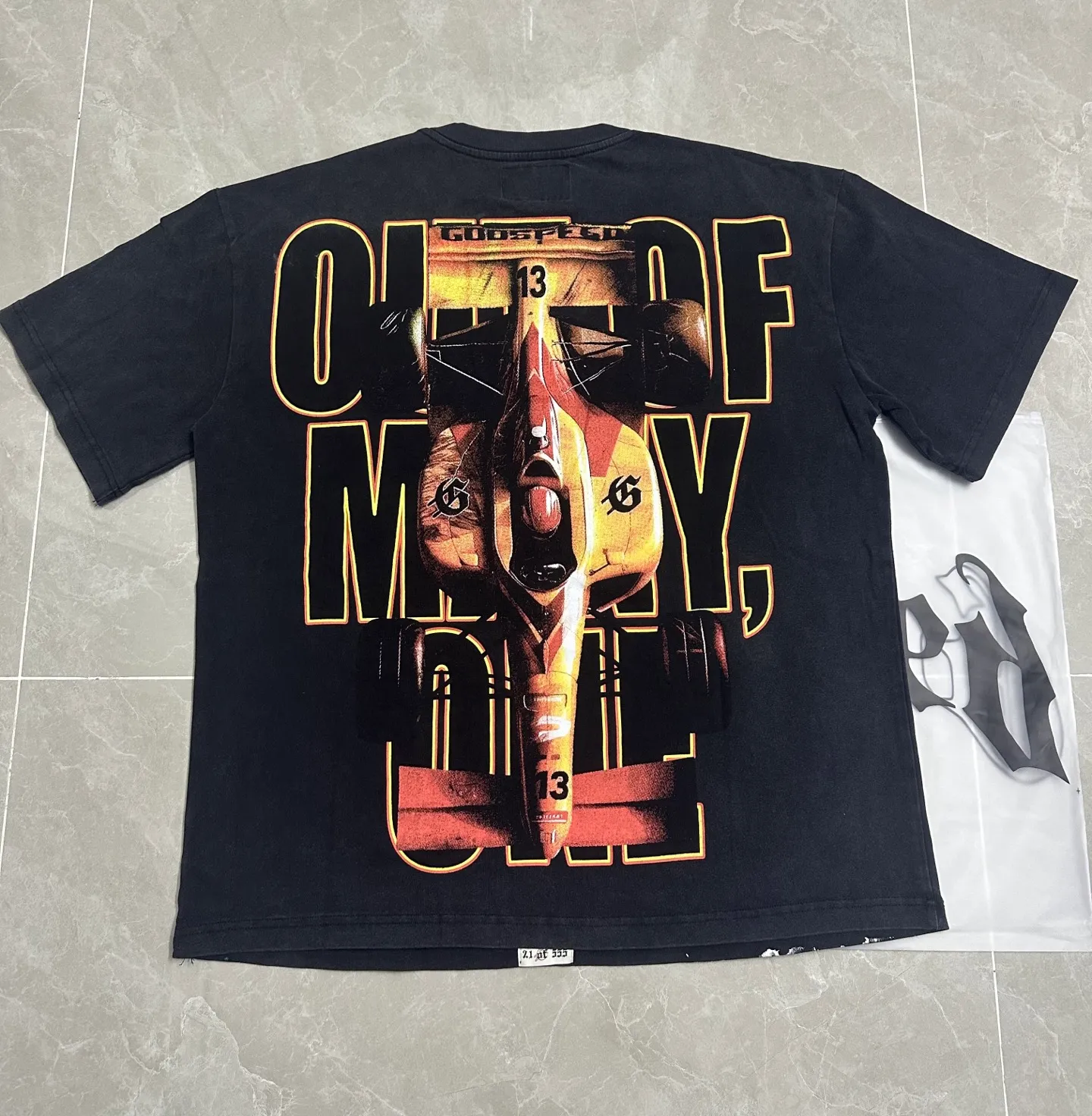 6113# washed retro black I P116 Godspeed cross-border American rock and roll street washed retro style short-sleeved T (craft printing) fabric (fabric): 32 count combed double yarn 250 grams weight code number (size): S-M-L-XL color (colour): washed black