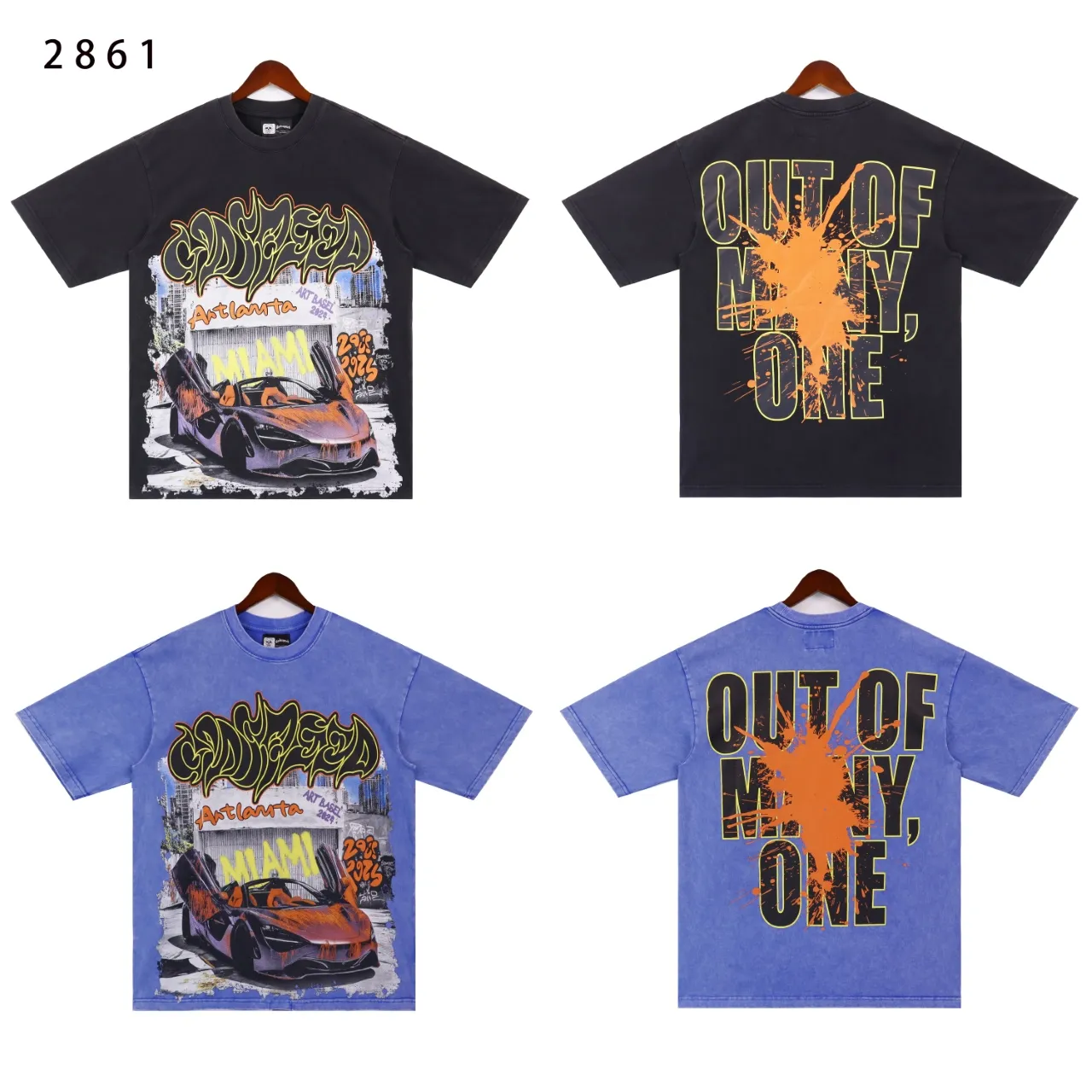 Style No.: 2861 Fabric: 230 grams washed P126 Real shot, spot beauty, trendy Godspeed racing print, washed and distressed, high quality double yarn casual round neck short-sleeved T-shirt for men and women Color; washed black, washed blue Code number: S M L XL