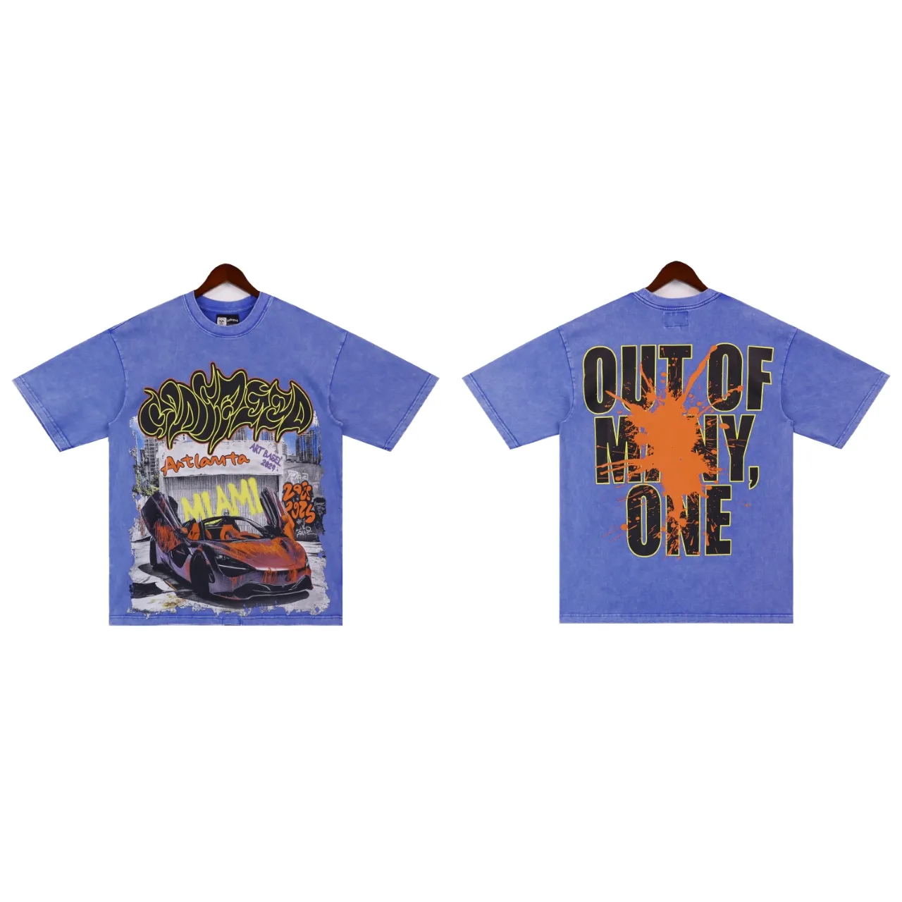 Style No.: 2861 Fabric: 230 grams washed P126 Real shot, spot beauty, trendy Godspeed racing print, washed and distressed, high quality double yarn casual round neck short-sleeved T-shirt for men and women Color; washed black, washed blue Code number: S M L XL