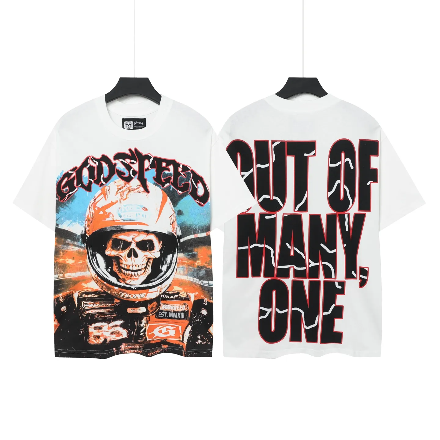 5036# White ｜P104 Godspeed cross-border American rock and roll street washed retro style short-sleeved T (craft printing) fabric (fabric): 32 counts combed double yarn 240 grams weight code number (size): S-M-L-XL color (colour): white 👉 👉
