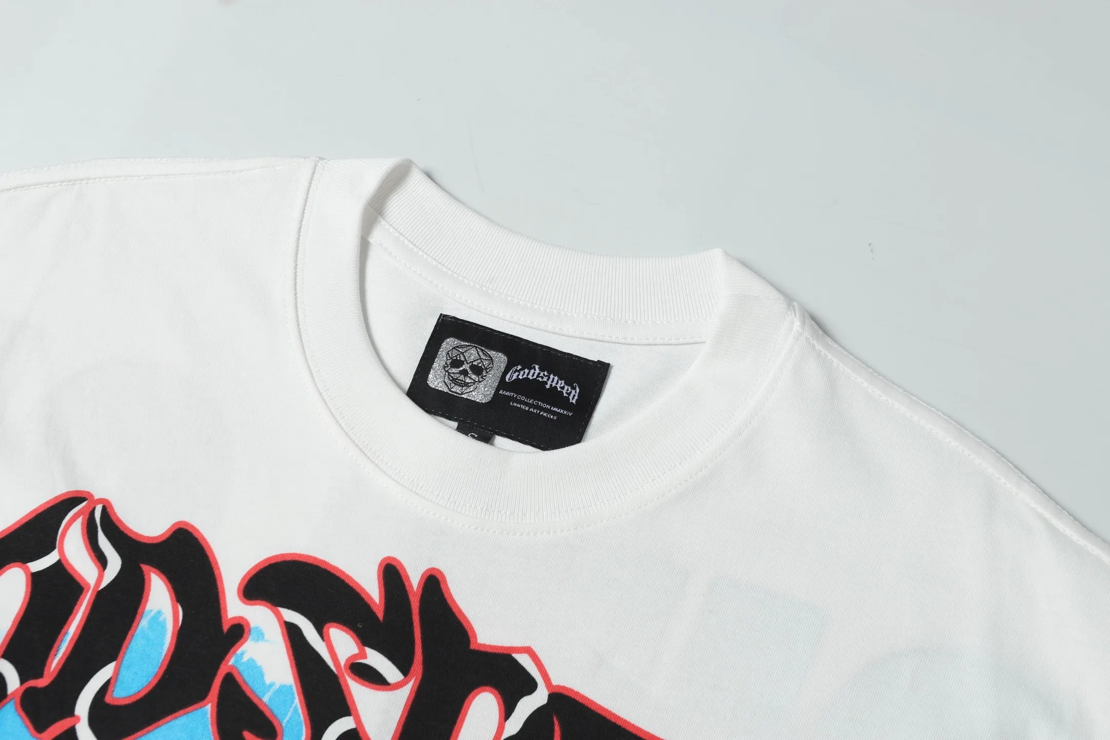 5036# White ｜P104 Godspeed cross-border American rock and roll street washed retro style short-sleeved T (craft printing) fabric (fabric): 32 counts combed double yarn 240 grams weight code number (size): S-M-L-XL color (colour): white 👉 👉