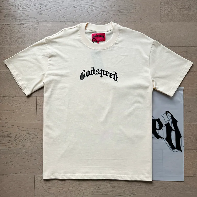 3019# P110 Real shot Godspeed American trendy rock street retro loose printed cotton short sleeves Fabric: 240g 32 count fine cotton double yarn pure cotton Color: off-white apricot Size: S M L XL