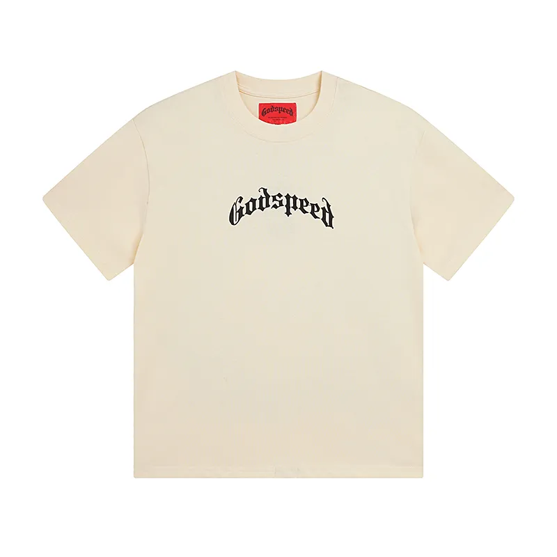 3019# P110 Real shot Godspeed American trendy rock street retro loose printed cotton short sleeves Fabric: 240g 32 count fine cotton double yarn pure cotton Color: off-white apricot Size: S M L XL