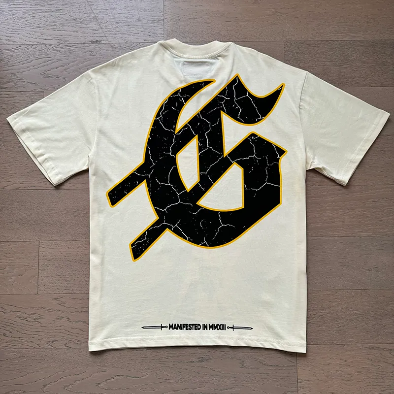 3080# P9050 Real shot Godspeed American fashion rock street retro loose printed cotton short sleeves Fabric: 240g 32 count fine cotton double yarn pure cotton Color: apricot Size: S M L XL