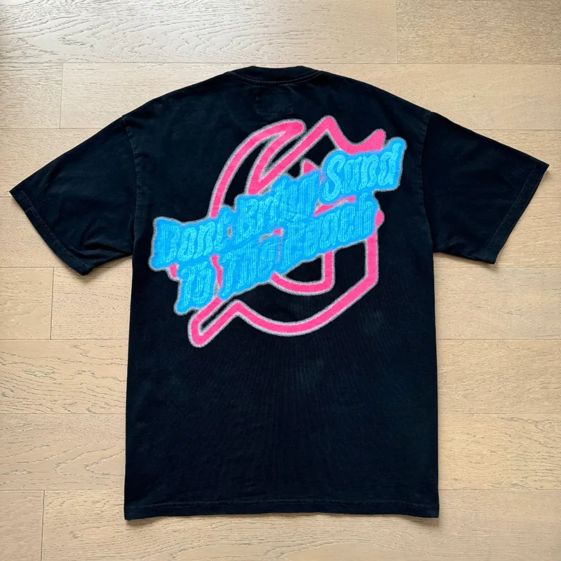 1052# P126 Washed Black Real Shot Godspeed American Fashion Rock Street Retro Washed Distressed Printed Cotton Short Sleeves Fabric: 250g 32 Count Fine Cotton Double Yarn Pure Cotton Color: Washed Black Size: S M L XL