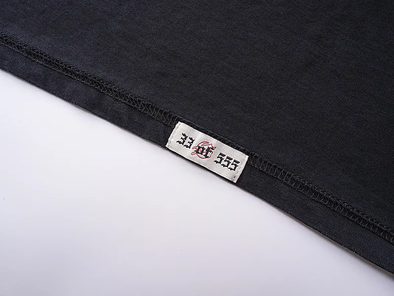 1052# P126 Washed Black Real Shot Godspeed American Fashion Rock Street Retro Washed Distressed Printed Cotton Short Sleeves Fabric: 250g 32 Count Fine Cotton Double Yarn Pure Cotton Color: Washed Black Size: S M L XL