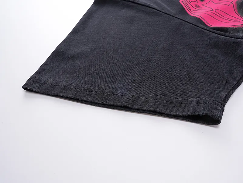 1052# P126 Washed Black Real Shot Godspeed American Fashion Rock Street Retro Washed Distressed Printed Cotton Short Sleeves Fabric: 250g 32 Count Fine Cotton Double Yarn Pure Cotton Color: Washed Black Size: S M L XL