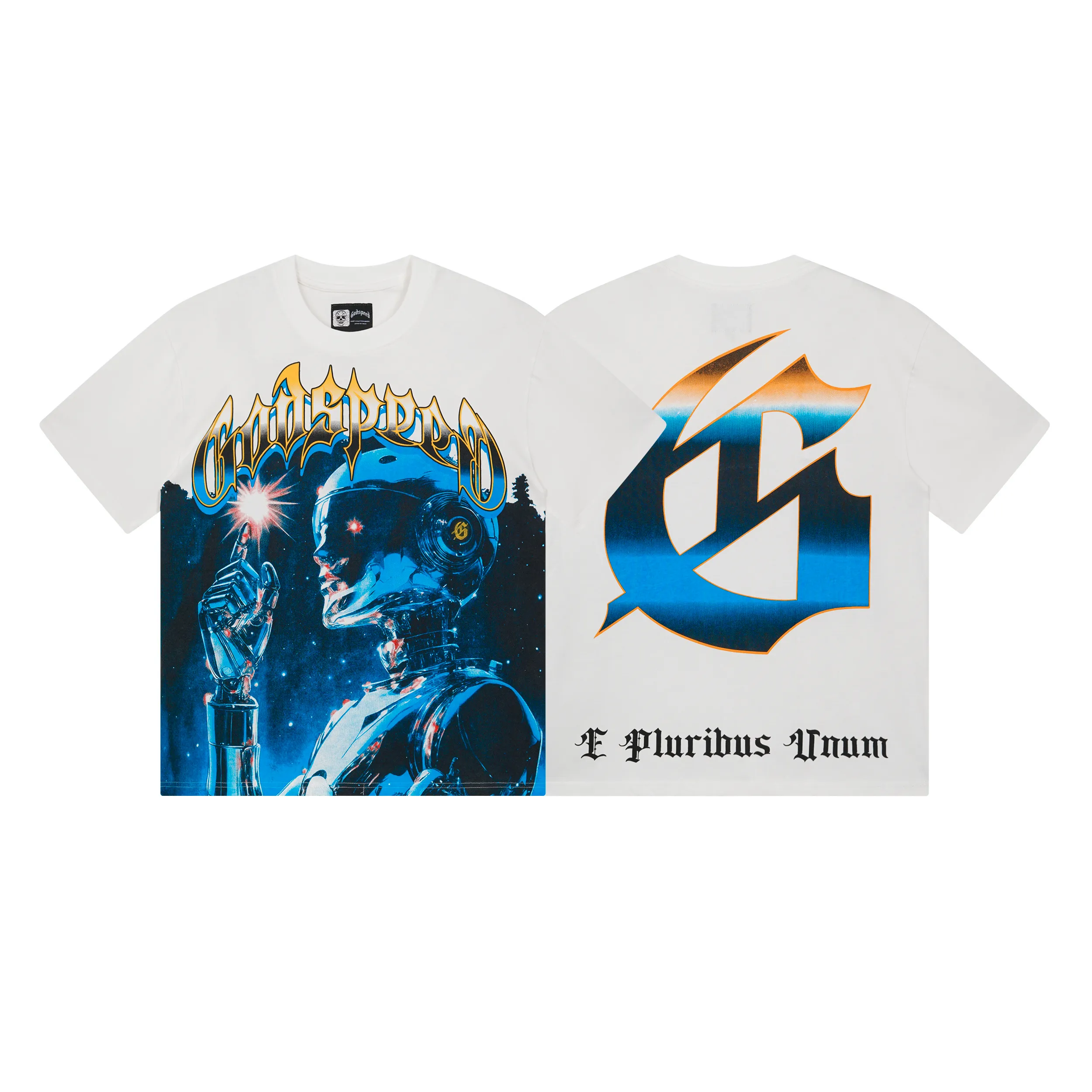 3126# P106 Real shot Godspeed American fashion rock street retro loose printed cotton short sleeves Fabric: 240g 32 count fine cotton double yarn pure cotton Color: off-white Size: S M L XL