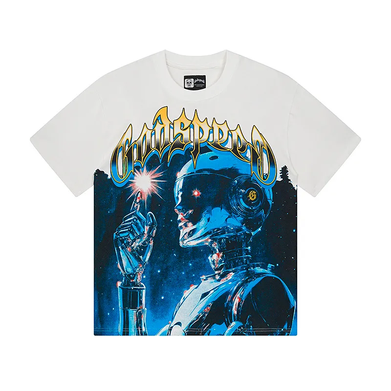 3126# P106 Real shot Godspeed American fashion rock street retro loose printed cotton short sleeves Fabric: 240g 32 count fine cotton double yarn pure cotton Color: off-white Size: S M L XL