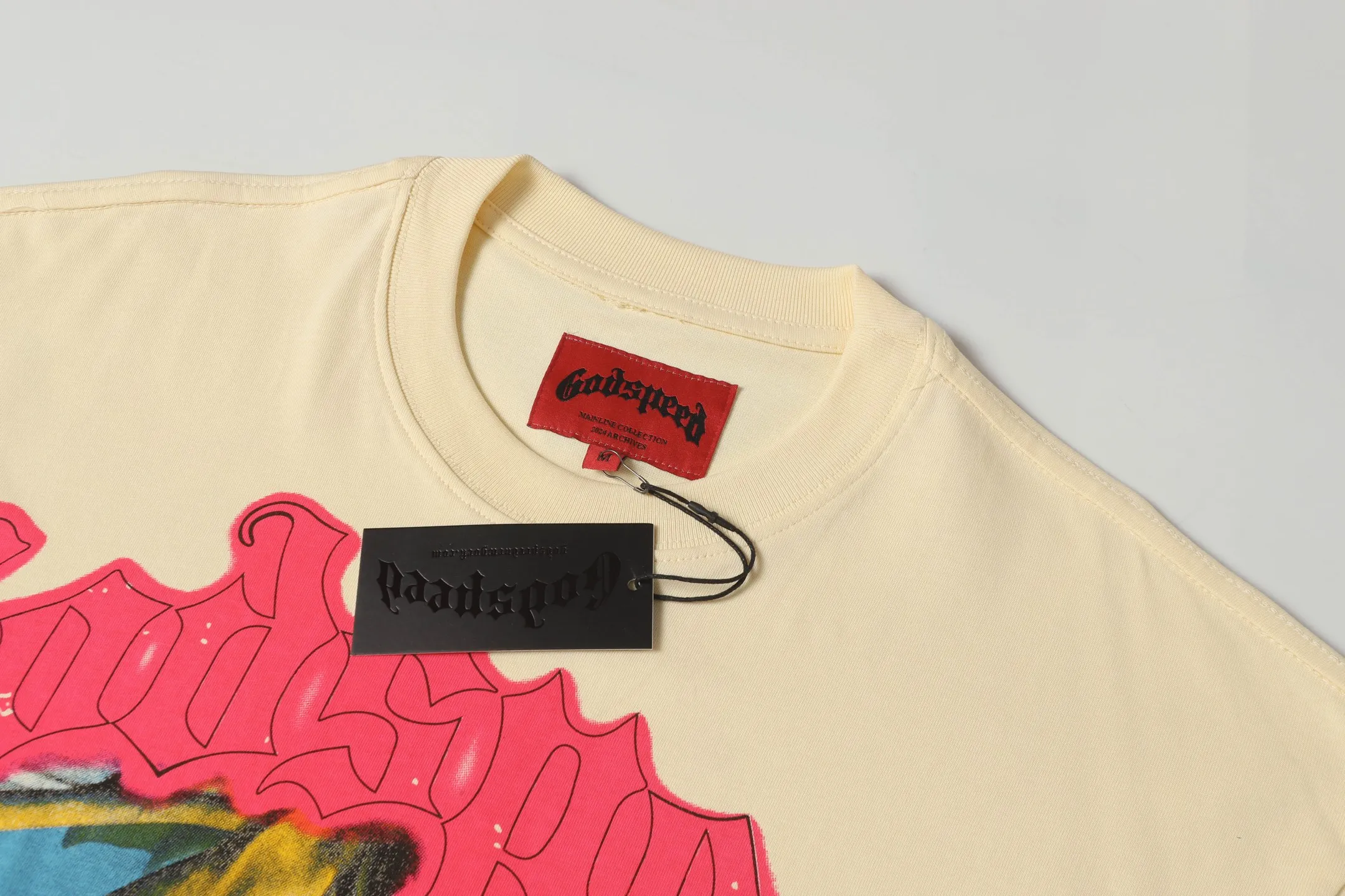 5042#apricot|P104 Godspeed cross-border American rock and roll street washed retro style short-sleeved T (craft printing) fabric (fabric) 32-count combed double yarn 240 grams weight code number (size): S-M-L-XL color (colour): apricot
