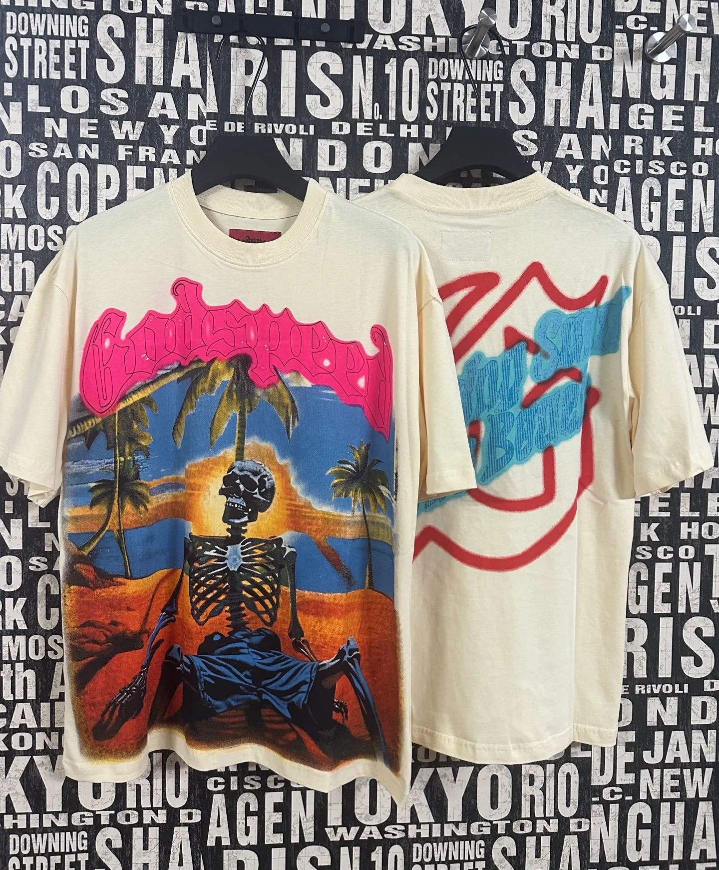 5042#apricot|P104 Godspeed cross-border American rock and roll street washed retro style short-sleeved T (craft printing) fabric (fabric) 32-count combed double yarn 240 grams weight code number (size): S-M-L-XL color (colour): apricot