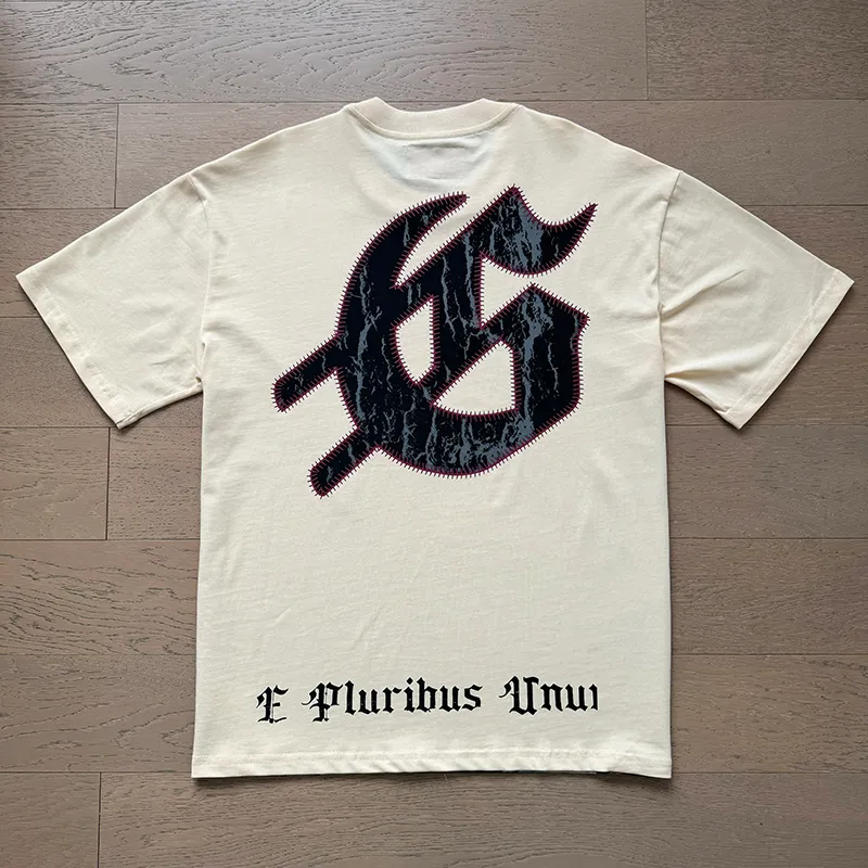 3017# P110 Real shot Godspeed American fashion rock street retro loose printed cotton short sleeves Fabric: 240g 32 count fine cotton double yarn pure cotton Color: apricot Size: S M L XL