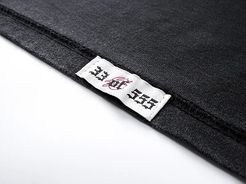 1091# P126 Washed Black Real Shot Godspeed American Fashion Rock Street Retro Washed Distressed Printed Cotton Short Sleeves Fabric: 250g 32 Count Fine Cotton Double Yarn Pure Cotton Color: Washed Black Size: S M L XL