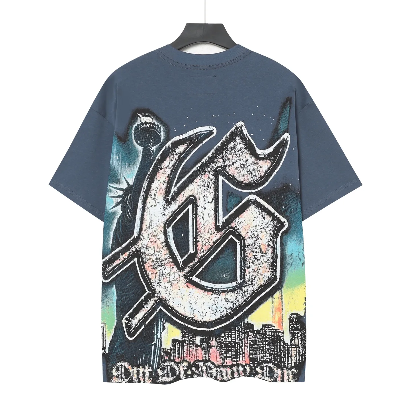 5093#sea blue/apricot P106 Godspeed cross-border American rock and roll street wash retro style short-sleeved T (craft printing) fabric (fabric) 32-count combed double yarn 240 grams weight code (size): S-M-L-XL color (colour): apricot/sea blue