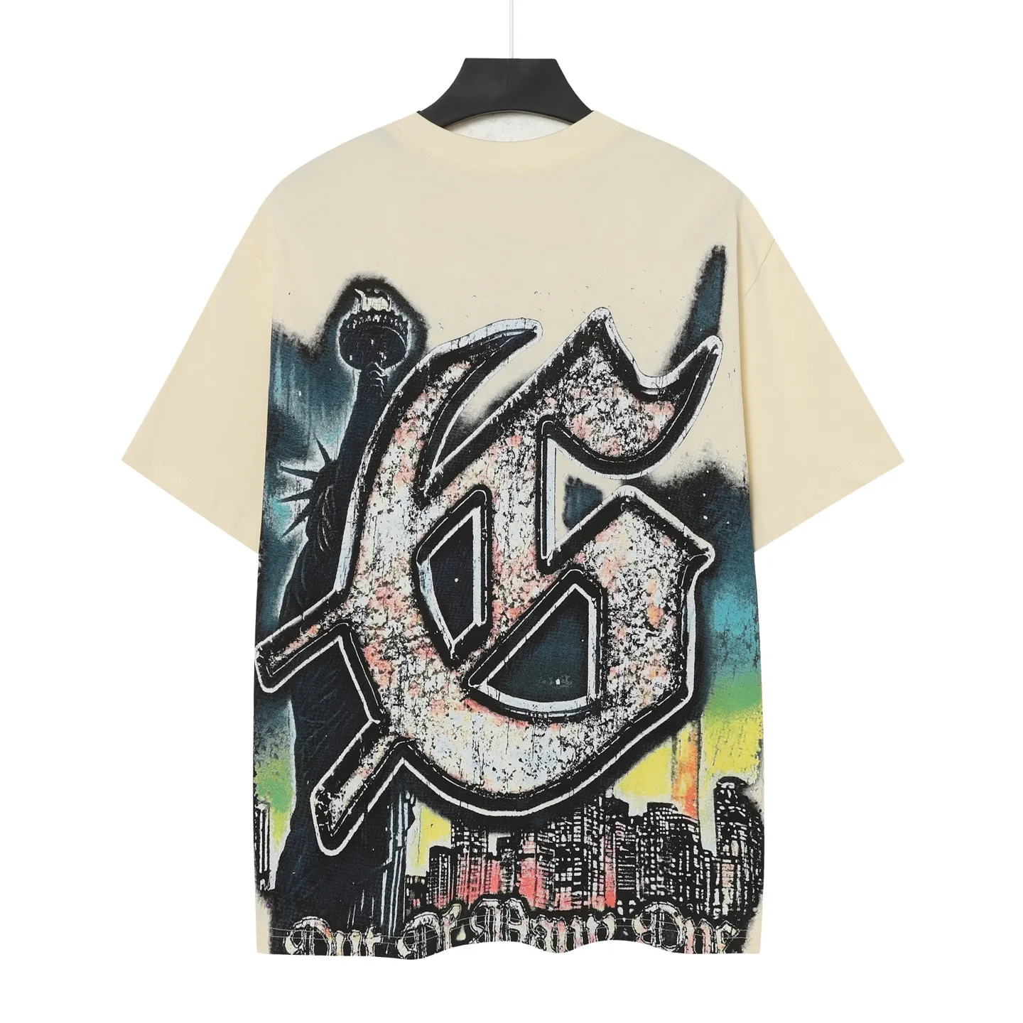 5093#sea blue/apricot P106 Godspeed cross-border American rock and roll street wash retro style short-sleeved T (craft printing) fabric (fabric) 32-count combed double yarn 240 grams weight code (size): S-M-L-XL color (colour): apricot/sea blue
