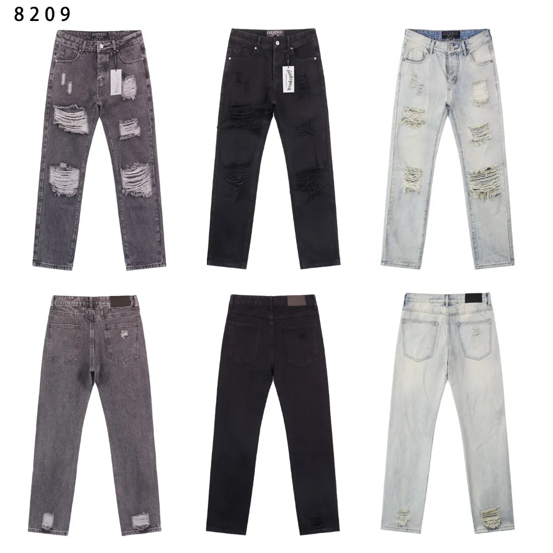 164💰Model No.: 8209 Real shot of the trendy Godspeed denim trousers, loose and trendy denim. Color: smoke gray black light blue. Size 28 (S) 30 (M) 32 (L) 34 (XL) 36 (XXL) 38 (XXXL)