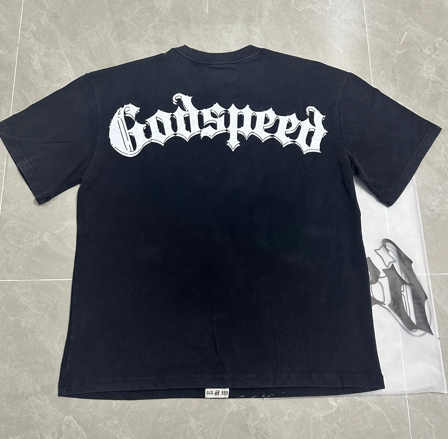 6306# Washed black I P116 Real stock (American fashion niche) Godspeed cross-border American rock street washed retro style short-sleeved T (craft printing) Fabric (fabric): 32 counts combed double yarn 250 grams weight Size (size): S-M-L-XL Color (colour): Washed black