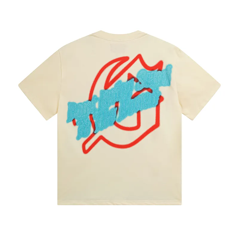 3052# P110 Real shot Godspeed American fashion rock street retro loose printed cotton short sleeves Fabric: 240g 32 count fine cotton double yarn pure cotton Color: apricot Size: S M L XL