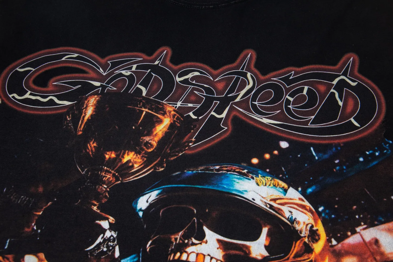 G29# GodSpeed ​​white ink direct spray washed short-sleeved S-XL size black (washed) P126