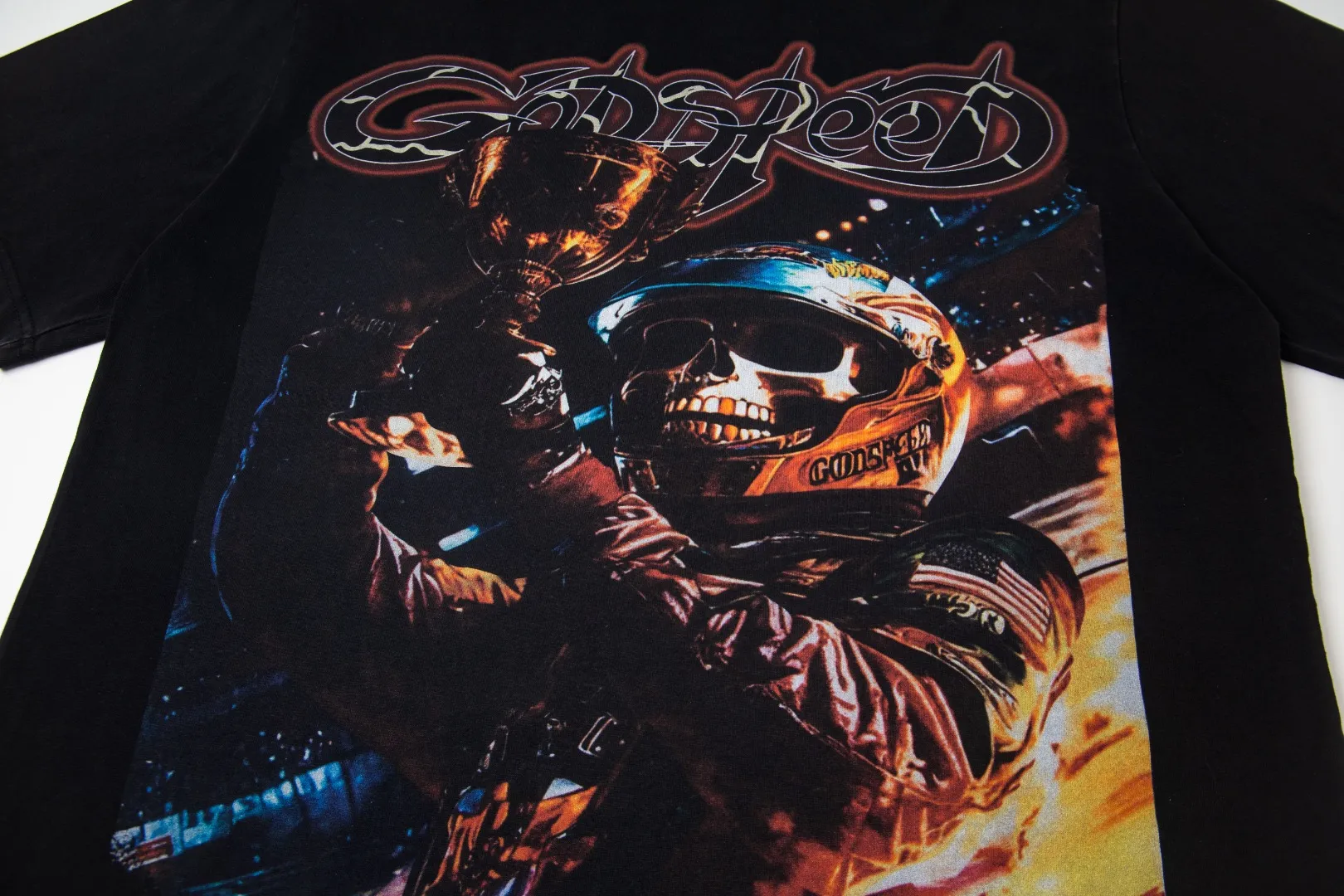 G29# GodSpeed ​​white ink direct spray washed short-sleeved S-XL size black (washed) P126